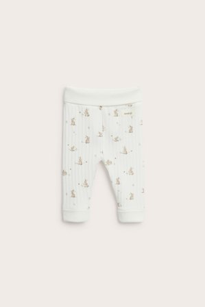 Newbie | Prążkowane legginsy w króliki Offwhite 74 | Offwhite