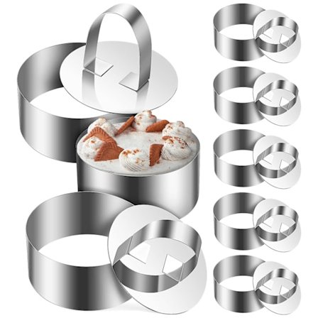 8 sarjaa pyöreitä kakkurenkaita kakkumuotteja ruostumattomasta teräksestä jälkiruokamousserengas työntölaitteilla leivontaan