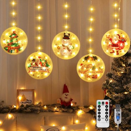Julegardin eventyrlampe med 5 justerbare juleanheng, 1,5m x 0,7m veggmontert LED-lampe