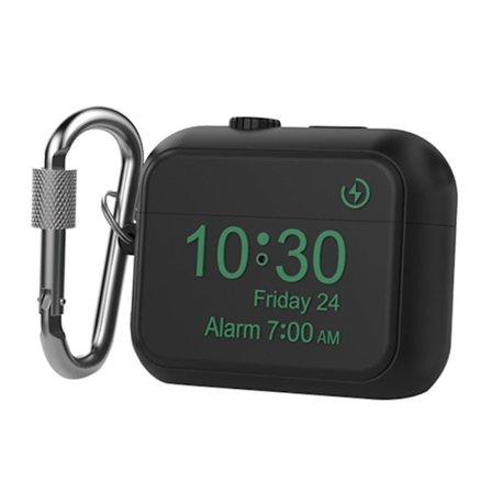 SKALO AirPods Pro 2 Digital Clock Cover m. karabinhage - Sort
