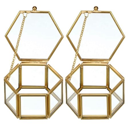 2x Glas Vintage Smykkeæske Gylden Geometrisk Smykke Display Organizer Box Hjem Dekorativ Box Til