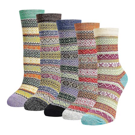 5 Par Merinoull Sokker Dame Tykke Termiske Strikkede Crew Sokker for Fotturer Backpacking Klatring Vinter Tw (LGL)