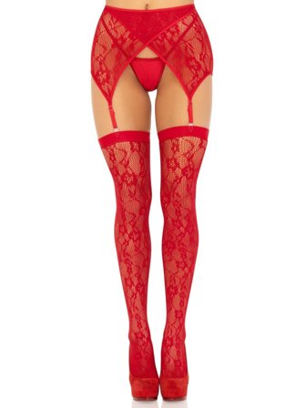 Lace Thigh Highs & Garterbelt Red - Leg Avenue
