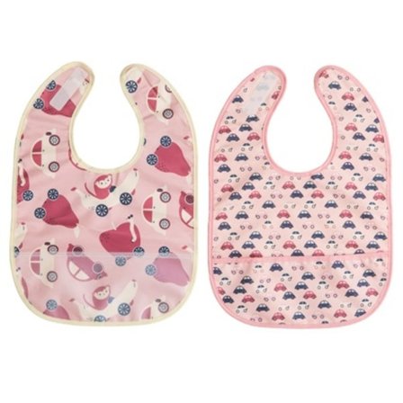 Ruokalappu 2-pakkaus Bilar, Pinkki - Rätt start