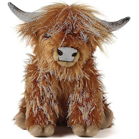 Brun Highland-ku, realistisk myk og kosete gårdsleketøy, naturlig økologisk plysj, 25 cm
