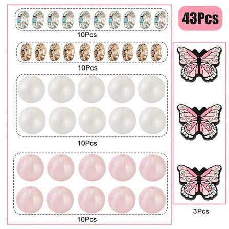 Sommerfugl Silikone Perler Pen Perler Runde Silikone Focal Perler med Rhinestone Spacer Perler til Smykker Penne Nøglering Fremstilling DIY[HK]