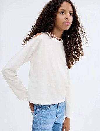 Mango Cut-Out T-Shirt - White - 7-8