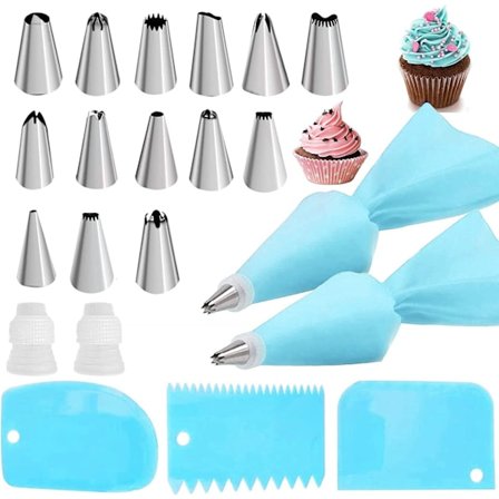 21-delad konditorisatsmunstycken, spritsmunstycken, återanvändbar spritsbas, spritsmunstycke koppling blomma naglar fickpåse, DIY-kit tillbehör för 