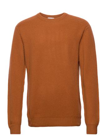Man O-Neck Ribbed Sweater Strikkegenser M. Rund Krage Brun Davida Cashmere