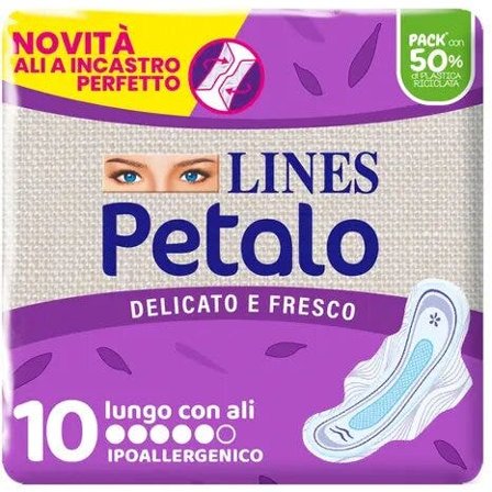Lines Petalo Delicato e Fresco 10 Assorbenti Lunghi Con Ali