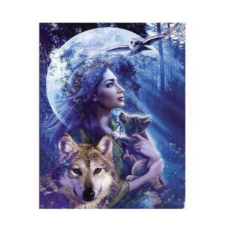 Diamond Painting Fyrkantiga Pärlor 50x70 Cm 5d Diy Varg Kvinna Multifärg