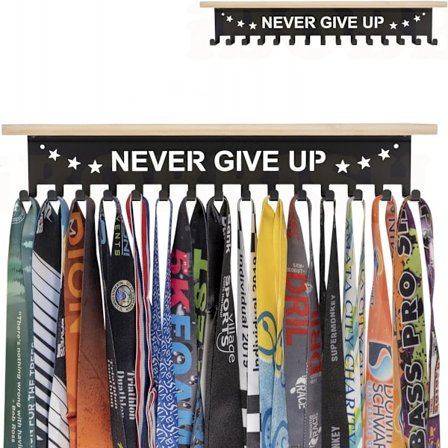 Premium Trofé och Medalj Display Hylla 16 tum, Metall Trofé Hylla med Krokar, Stor Bambu Trofébräda Display, Robust Trofé Hylla med Krokar