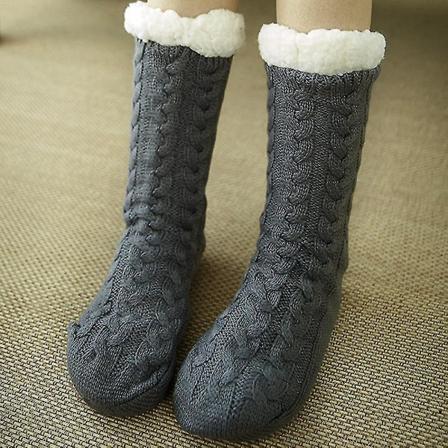Naisten talvi fleece-lattiasuccat, paksut kaapelit, liukuesteet, pitävät lämpimänä grey