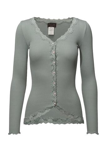Silk Cardigan W/ Lace Strikket Trøje Cardigan Grøn Rosemunde