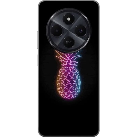 Kompatibelt Mobildeksel til Xiaomi Xiaomi Redmi A4 Neonlysillustrasjon av ananas i fargerikt lys mot svart bakgrunn