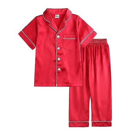 Satin Pyjamas Set för barn: Sovkläder med knappar och shorts Z X