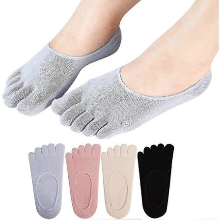 Varvassukat, 4 paria, piilomalli, puuvillaa, matala leikkaus, viisisormisukat, urheiluun naisille