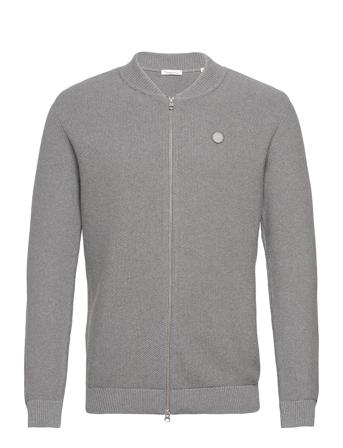 Pique Badge Knit Cardigan - Gots/Ve Knitwear Full Zip Jumpers Grå Knowledge Cotton Apparel
