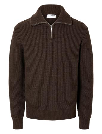 Slhland Ls Knit Half Zip Tops Knitwear Half Zip Jumpers Brown Selected Homme