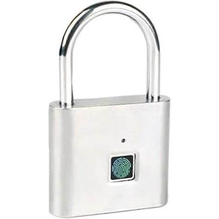 Fingeravtrykkshengelås, Smart Hengelås, Skaplåser, med USB-ladekabel, Egnet for Treningsskap, Skole, Sport, Oppbevaring (Sølv)