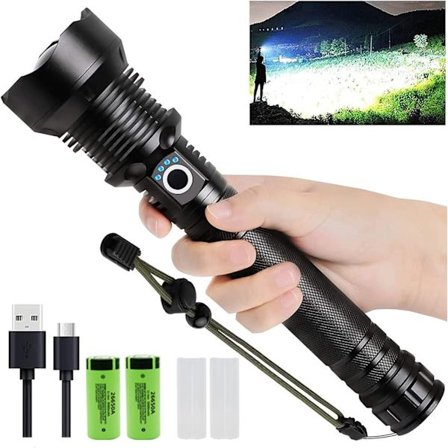 Højtydende LED Lommelygte 2600 Lumen IPX6 Vandtæt Genopladelig 26650 Batteri 3 Lystilstande 12 Timers Driftstid_jar