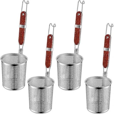 4 st pastakokare i rostfritt stål med trähandtag, köksnätssil, pastasikt, skimmer, matdumplingsil, nudelsil, blanchering Ba