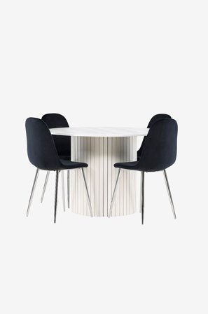 Venture Home - Härön-spisebord med Evert-spisebordsstol - Sort - Spisebordssæt 4 personer - Fra Homeroom