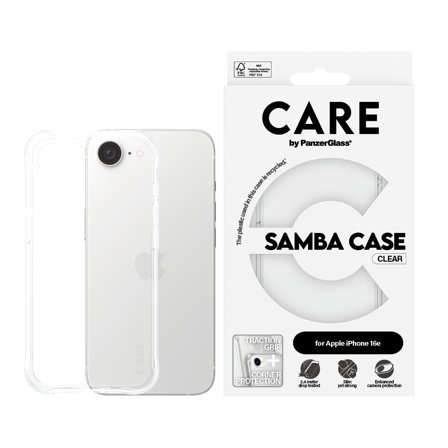 PanzerGlass CARE iPhone 16e Fashion deksel (gjennomsiktig) Laget av 100% resirkulert TPU