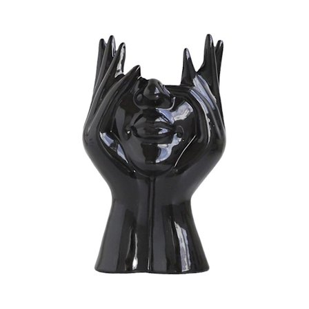 Ansigtsvase Keramik Kropsformet Sort Unik Beholder