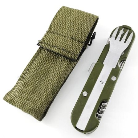 5 i 1 rustfrit stål camping service, udendørs camping værktøjer, O