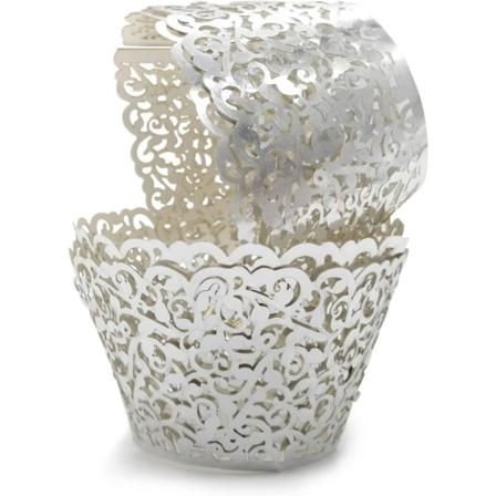 50 kpl Cupcake-kääreitä Taiteellinen Leivonnainen Kakku Paperi Filigraani Pieni Viiniköynnös Hopea Silver