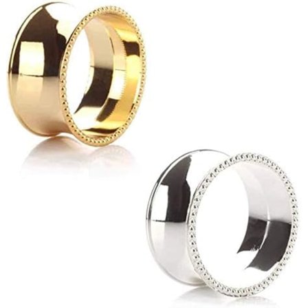 Hopea- ja kultasetti, 2 ruostumattomasta teräksestä valmistettua lautasliinarengasta, pyöreät metalliset lautasliinarenkaat koristeluun