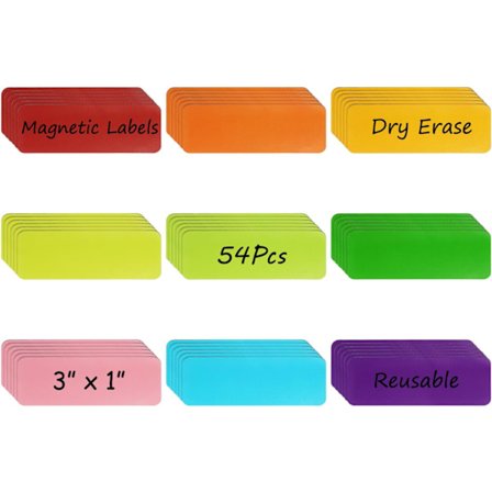 54 stk. Mini Skater Whiteboard Magnetiske Etiketter - 2,5 x 7,6 cm Genanvendelige Skrive-På Magneter til Whiteboard, Køleskab & Skab - Sjov Flerfarvet
