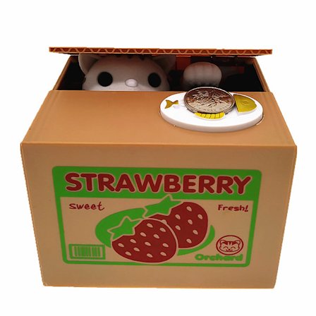 Sød stjælende mønter cent penny kat sparegris spare penge indsamle penge sparegris til børn børn (sød jordbær kat)