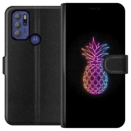 Kompatibelt Lommeboketui til Motorola Motorola Moto G60S Neonlysillustrasjon av ananas i fargerikt lys mot svart bakgrunn