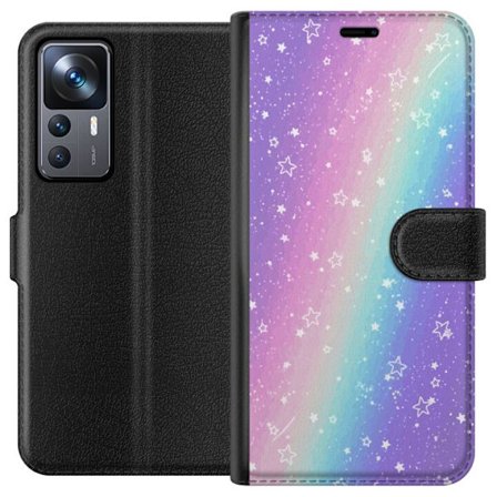 Kompatibel Tegnebogsetui til Xiaomi 12T Rainbow-farvet pastelbaggrund med hvide stjerner og glitrende prikker i blød overgang