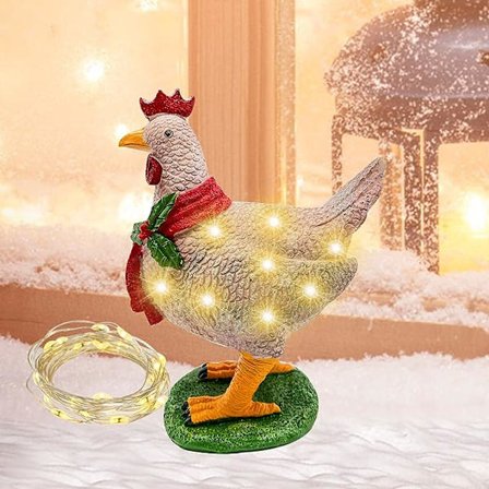 Lysende Hane med Sjal Julepynt, Hane Julepynt med Lys, Hane Dyr Hage Statuer Pynt, Utendørs Julepynt