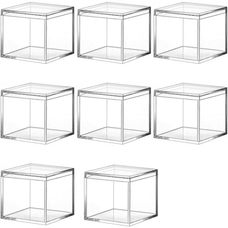 8 st transparenta akrylplast fyrkantiga lådor minilagringslåda med lock minikvadratisk behållare