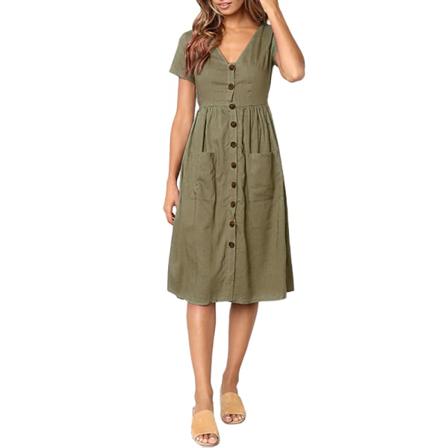 Grön Blå A-line Casual Dam Sommar Vintage Kort Ärm