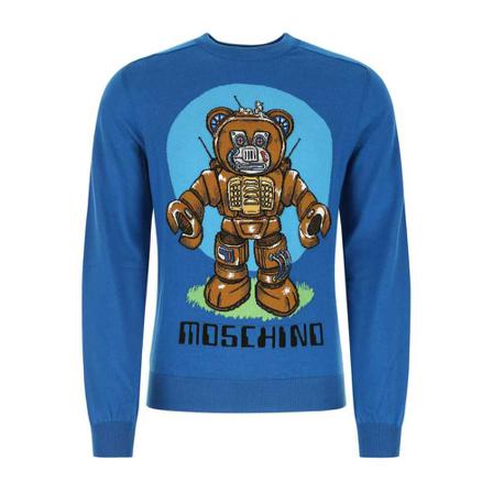 Moschino Round-neck Strik Blå, Herre