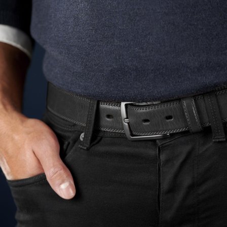 Klassischer Silberfarbener & Schwarzer Ledergürtel for Men