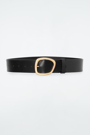 COS Women's Asymmetric Buckle Leather Belt in Black