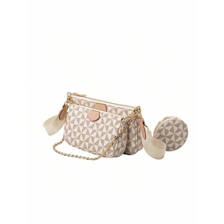 Dam Präglad Axelremsväska Och Handväska Och Liten Plånbok Tredelat Set, Tre-I-Ett Underarmsväska, Lämplig För Daglig Användning-Vit 1