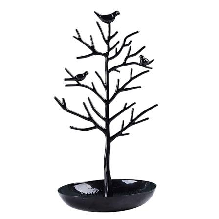 Smykkestativ Halskjede Ørepynt Holder Moderne Søt Fugl Smykkeskrin for Kvinner Jenter Tenåring Svart 32cmx16cm