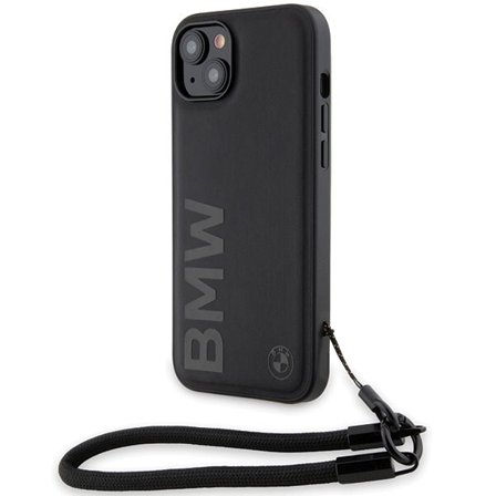 BMW Signature Leather Wordmark Cord Case til iPhone 15/14/13 - Sort