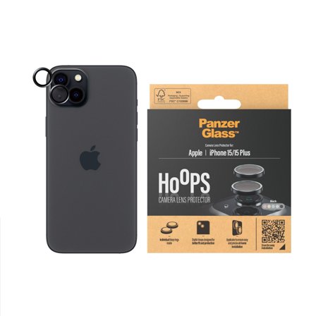 Panzer Hoops Black Camera Lens Protector iPhone 15 | Plus PanzerGlass - High quality tempered glass screen protector