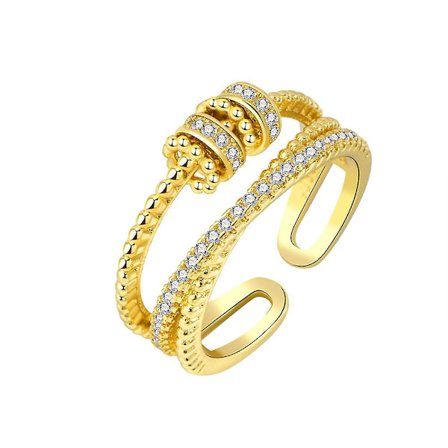 Fidget Ring, Ångestring för Kvinnor, Silverring med Pärlor Spinner Ring, Stressavlastande Spinner Ringar, Justerbar Öppen Ring, Fidget Smycken