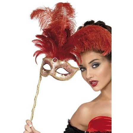 20-tals Ögonmask Med Fjädrar Röd