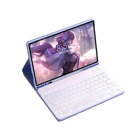 Lila Bluetooth Tangentbordsfodral med Bakgrundsbelyst Tangentbord Kompatibelt med Samsung Galaxy Tab S9+/S10+/S9 Plus 12