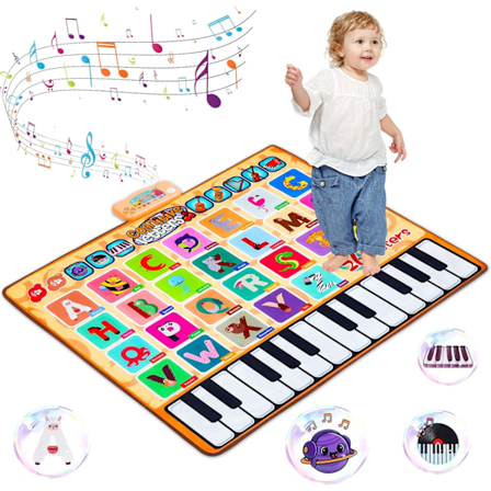 Børnemusik tæppe, pianomåtte til børn, dansemusik tæppe til børn, pianomåtte tastatur pædagogiske gaver legetøj til piger drenge 1-5 år (99 x 80 cm)